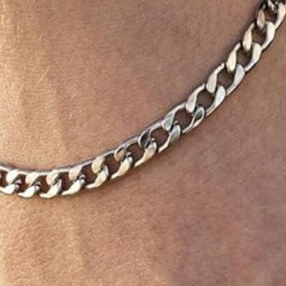 NWT UNISEX Stainless Steel Cuban Chain Bracelet 5mm 20cm - Picture 2 of 2